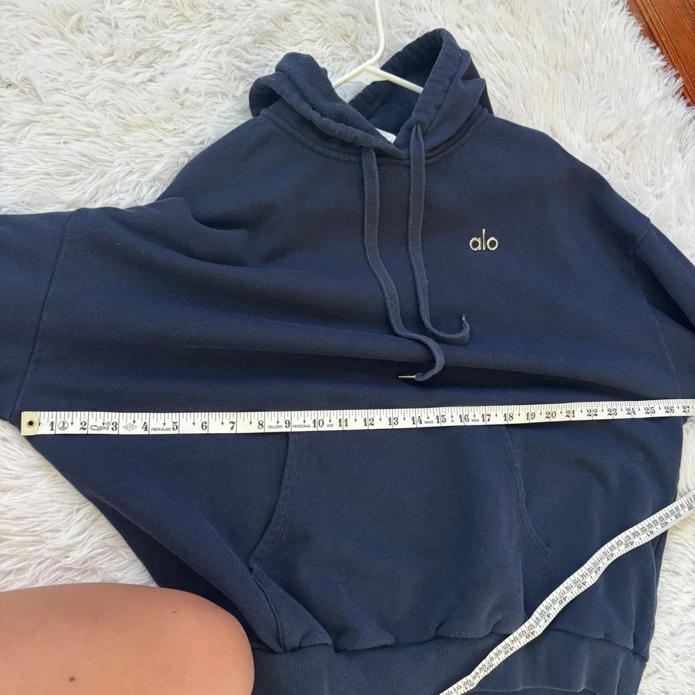 Alo Yoga Accolade Hoodie Size Large Navy Blue Heavyweight Pullover Sweatshirt